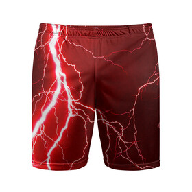 Мужские шорты спортивные с принтом Red Lightning ,  |  | Тематика изображения на принте: energy | fire | lightning | storm | thunder