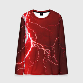 Мужской лонгслив 3D с принтом Red Lightning , 100% полиэстер | длинные рукава, круглый вырез горловины, полуприлегающий силуэт | Тематика изображения на принте: energy | fire | lightning | storm | thunder