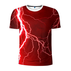 Мужская футболка 3D спортивная с принтом Red Lightning , 100% полиэстер с улучшенными характеристиками | приталенный силуэт, круглая горловина, широкие плечи, сужается к линии бедра | Тематика изображения на принте: energy | fire | lightning | storm | thunder