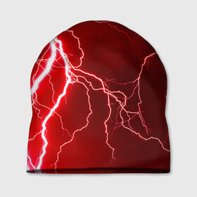 Шапка 3D с принтом Red Lightning , 100% полиэстер | универсальный размер, печать по всей поверхности изделия | Тематика изображения на принте: energy | fire | lightning | storm | thunder