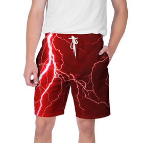 Мужские шорты 3D с принтом Red Lightning ,  полиэстер 100% | прямой крой, два кармана без застежек по бокам. Мягкая трикотажная резинка на поясе, внутри которой широкие завязки. Длина чуть выше колен | Тематика изображения на принте: energy | fire | lightning | storm | thunder