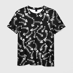 Мужская футболка 3D с принтом Fishbones , 100% полиэфир | прямой крой, круглый вырез горловины, длина до линии бедер | bone | fish | fishbone | дохлая рыба | кости | кость | море | паттерн | рыбий скелет | рыбки | рыбы | скелет