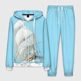 Мужской костюм 3D с принтом The white wanderer , 100% полиэстер | Манжеты и пояс оформлены тканевой резинкой, двухслойный капюшон со шнурком для регулировки, карманы спереди | Тематика изображения на принте: ocean | sea | ship | волны | океан | парусник
