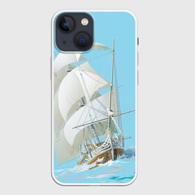 Чехол для iPhone 13 mini с принтом The white wanderer ,  |  | ocean | sea | ship | волны | океан | парусник