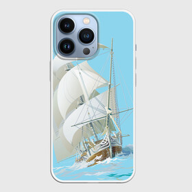 Чехол для iPhone 13 Pro с принтом The white wanderer ,  |  | ocean | sea | ship | волны | океан | парусник