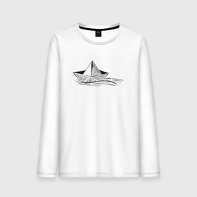 Мужской лонгслив хлопок с принтом БУМАЖНЫЙ КОРАБЛИК | PAPER BOAT (Z) , 100% хлопок |  | origami | paper boat | ship | ships | бумага | кораблик | кораблики | кораблики на белом | корабль | мореход | одинокая лодка | оригами | самоделка | судно | яхта