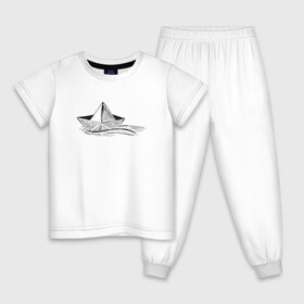 Детская пижама хлопок с принтом БУМАЖНЫЙ КОРАБЛИК | PAPER BOAT (Z) , 100% хлопок |  брюки и футболка прямого кроя, без карманов, на брюках мягкая резинка на поясе и по низу штанин
 | Тематика изображения на принте: origami | paper boat | ship | ships | бумага | кораблик | кораблики | кораблики на белом | корабль | мореход | одинокая лодка | оригами | самоделка | судно | яхта