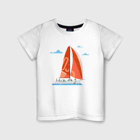 Детская футболка хлопок с принтом КРАСНЫЙ ПАРУСНИК | RED SAILBOAT (Z) , 100% хлопок | круглый вырез горловины, полуприлегающий силуэт, длина до линии бедер | Тематика изображения на принте: boat | sailboat | ship | ships | кораблик | кораблики | корабль | красный парус | лодка | лодочка | лодочка на белом | мореход | одинокая лодка | парус | парусник | судно | яхта | яхты