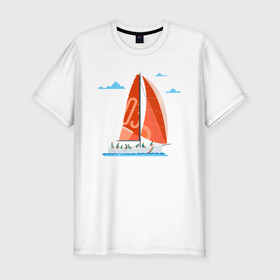 Мужская футболка хлопок Slim с принтом КРАСНЫЙ ПАРУСНИК | RED SAILBOAT (Z) , 92% хлопок, 8% лайкра | приталенный силуэт, круглый вырез ворота, длина до линии бедра, короткий рукав | Тематика изображения на принте: boat | sailboat | ship | ships | кораблик | кораблики | корабль | красный парус | лодка | лодочка | лодочка на белом | мореход | одинокая лодка | парус | парусник | судно | яхта | яхты