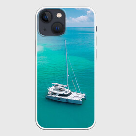 Чехол для iPhone 13 mini с принтом ПАРУСНИК | SAILBOAT (Z) ,  |  | boat | sailboat | ship | ships | кораблик | кораблики | корабль | лагуна | лодка | лодочка | мореход | одинокая лодка | парус | парусник | судно | яхта | яхты