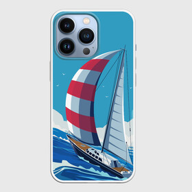 Чехол для iPhone 13 Pro с принтом ПАРУСНИК В МОРЕ | ЛЮБЛЮ МОРЕ (Z) ,  |  | boat | sailboat | ship | ships | в море | кораблик | кораблики | корабль | красный парус | лодка | лодочка на синем | люблю море | море | мореход | одинокая лодка | океан | оригами | парус | парусник | судно | яхта