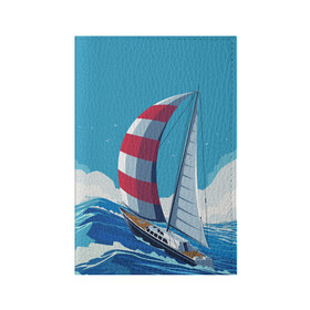 Обложка для паспорта матовая кожа с принтом ПАРУСНИК В МОРЕ | ЛЮБЛЮ МОРЕ (Z) , натуральная матовая кожа | размер 19,3 х 13,7 см; прозрачные пластиковые крепления | boat | sailboat | ship | ships | в море | кораблик | кораблики | корабль | красный парус | лодка | лодочка на синем | люблю море | море | мореход | одинокая лодка | океан | оригами | парус | парусник | судно | яхта