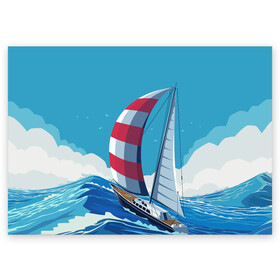 Поздравительная открытка с принтом ПАРУСНИК В МОРЕ | ЛЮБЛЮ МОРЕ (Z) , 100% бумага | плотность бумаги 280 г/м2, матовая, на обратной стороне линовка и место для марки
 | boat | sailboat | ship | ships | в море | кораблик | кораблики | корабль | красный парус | лодка | лодочка на синем | люблю море | море | мореход | одинокая лодка | океан | оригами | парус | парусник | судно | яхта