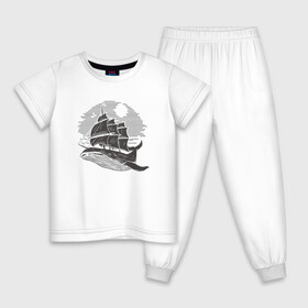 Детская пижама хлопок с принтом КИТ ФРЕГАТ WHALE FRIGATE (Z) , 100% хлопок |  брюки и футболка прямого кроя, без карманов, на брюках мягкая резинка на поясе и по низу штанин
 | Тематика изображения на принте: boat | frigate | mastodon | rorqual | sailboat | ship | ships | whale | бумага | кит | китовый | кораблик | кораблики | корабль | левиафан | лодка | мастак | мастодонт | мореход | одинокая лодка | парусник | столп | судно | фрегат