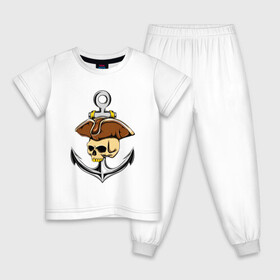 Детская пижама хлопок с принтом PIRAT ANCHOR | ПИРАТСКИЙ ЯКОРЬ (Z) , 100% хлопок |  брюки и футболка прямого кроя, без карманов, на брюках мягкая резинка на поясе и по низу штанин
 | anchor | japanese anchor | pirat | pirat anchor | заякориться | пират | пиратский якорь | стоп судно | якорек | якорный | якорь | японский якорь