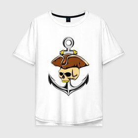 Мужская футболка хлопок Oversize с принтом PIRAT ANCHOR ПИРАТСКИЙ ЯКОРЬ (Z) , 100% хлопок | свободный крой, круглый ворот, “спинка” длиннее передней части | Тематика изображения на принте: anchor | japanese anchor | pirat | pirat anchor | заякориться | пират | пиратский якорь | стоп судно | якорек | якорный | якорь | японский якорь