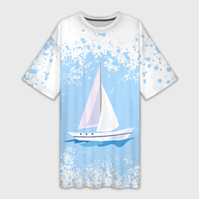 Платье-футболка 3D с принтом ОДИНОКИПАРУСНИК | SAILBOAT (Z) ,  |  | boat | sailboat | ship | ships | бумага | кораблик | кораблики | корабль | красный парус | лодка | лодочка на белом | мореход | одинокая лодка | оригами | парус | парусник | судно | яхта