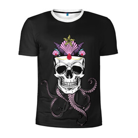 Мужская футболка 3D спортивная с принтом Octo-Queen , 100% полиэстер с улучшенными характеристиками | приталенный силуэт, круглая горловина, широкие плечи, сужается к линии бедра | abyss | crown | depth | ocean | octopus | queen | sea | shell | skull | water | вода | глубина | королева | корона | море | океан | осьминог | пучина | ракушка | череп