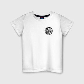 Детская футболка хлопок с принтом Инь янь , 100% хлопок | круглый вырез горловины, полуприлегающий силуэт, длина до линии бедер | рыбка кои | черное белое | японские карпы