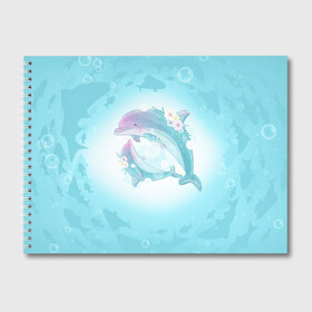 Альбом для рисования с принтом Два дельфина , 100% бумага
 | матовая бумага, плотность 200 мг. | Тематика изображения на принте: cute | dolphin | два дельфина | дельфин | дельфин в море | дельфинами | милый | мир | подводный