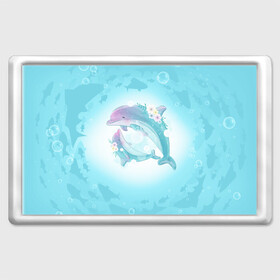 Магнит 45*70 с принтом Два дельфина , Пластик | Размер: 78*52 мм; Размер печати: 70*45 | cute | dolphin | два дельфина | дельфин | дельфин в море | дельфинами | милый | мир | подводный