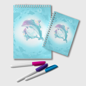 Блокнот с принтом Два дельфина , 100% бумага | 48 листов, плотность листов — 60 г/м2, плотность картонной обложки — 250 г/м2. Листы скреплены удобной пружинной спиралью. Цвет линий — светло-серый
 | Тематика изображения на принте: cute | dolphin | два дельфина | дельфин | дельфин в море | дельфинами | милый | мир | подводный
