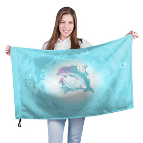 Флаг 3D с принтом Два дельфина , 100% полиэстер | плотность ткани — 95 г/м2, размер — 67 х 109 см. Принт наносится с одной стороны | cute | dolphin | два дельфина | дельфин | дельфин в море | дельфинами | милый | мир | подводный