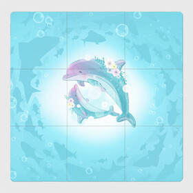 Магнитный плакат 3Х3 с принтом Два дельфина , Полимерный материал с магнитным слоем | 9 деталей размером 9*9 см | cute | dolphin | два дельфина | дельфин | дельфин в море | дельфинами | милый | мир | подводный
