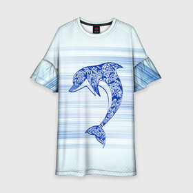 Детское платье 3D с принтом Дельфин , 100% полиэстер | прямой силуэт, чуть расширенный к низу. Круглая горловина, на рукавах — воланы | cute | dolphin | два дельфина | дельфин | дельфин в море | дельфинами | милый | мир | подводный