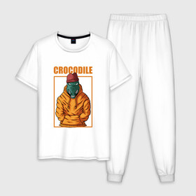Мужская пижама хлопок с принтом Крокодил , 100% хлопок | брюки и футболка прямого кроя, без карманов, на брюках мягкая резинка на поясе и по низу штанин
 | alligator | crocodile | reptile | аллигатор | крокодил | крокодильчик
