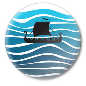 Значок с принтом Корабль ,  металл | круглая форма, металлическая застежка в виде булавки | sailboat | кораблик | корабль | лодка | парус | паруса | парусная лодка | тату | татуировка | черные