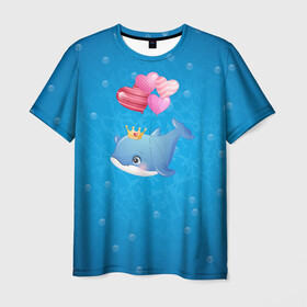Мужская футболка 3D с принтом Дельфин с воздушными шариками , 100% полиэфир | прямой крой, круглый вырез горловины, длина до линии бедер | cute | dolphin | два дельфина | дельфин | дельфин в море | дельфинами | милый | мир | подводный