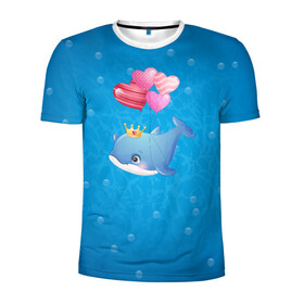 Мужская футболка 3D спортивная с принтом Дельфин с воздушными шариками , 100% полиэстер с улучшенными характеристиками | приталенный силуэт, круглая горловина, широкие плечи, сужается к линии бедра | cute | dolphin | два дельфина | дельфин | дельфин в море | дельфинами | милый | мир | подводный