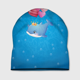 Шапка 3D с принтом Дельфин с воздушными шариками , 100% полиэстер | универсальный размер, печать по всей поверхности изделия | cute | dolphin | два дельфина | дельфин | дельфин в море | дельфинами | милый | мир | подводный