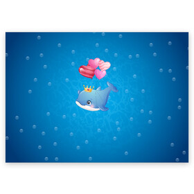 Поздравительная открытка с принтом Дельфин с воздушными шариками , 100% бумага | плотность бумаги 280 г/м2, матовая, на обратной стороне линовка и место для марки
 | Тематика изображения на принте: cute | dolphin | два дельфина | дельфин | дельфин в море | дельфинами | милый | мир | подводный