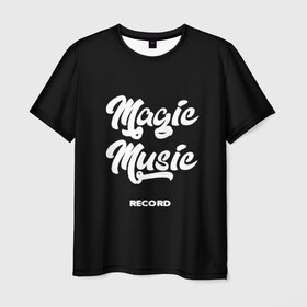 Мужская футболка 3D с принтом Magic Music Record White on Black , 100% полиэфир | прямой крой, круглый вырез горловины, длина до линии бедер | Тематика изображения на принте: magic | music | record | white on black | белая | белый на черном | знаменитость | музыкант