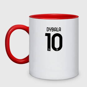 Кружка двухцветная с принтом Dybala 10 номер Ювентус , керамика | объем — 330 мл, диаметр — 80 мм. Цветная ручка и кайма сверху, в некоторых цветах — вся внутренняя часть | 10 | ac milan | champions | fifa | juve | juventus | juvi | paulo dybala | soccer | uefa | дубала | лига чемпионов | номер | пауло дибала | сборная аргентины | спорт | уефа | фифа | фк | футбол | футболист | футбольный клуб | 