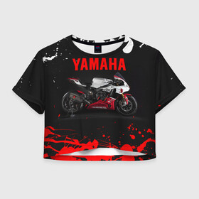 Женская футболка Crop-top 3D с принтом YAMAHA [004] , 100% полиэстер | круглая горловина, длина футболки до линии талии, рукава с отворотами | moto | yamaha | мотоцикл | ямана | ямаха