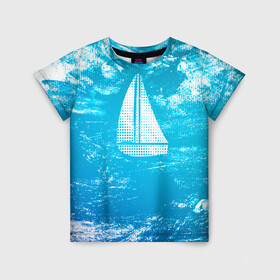 Детская футболка 3D с принтом Парусная лодка , 100% гипоаллергенный полиэфир | прямой крой, круглый вырез горловины, длина до линии бедер, чуть спущенное плечо, ткань немного тянется | Тематика изображения на принте: sailboat | кораблик | корабль | лодка | на голубом | парус | паруса | парусная лодка | халфтон