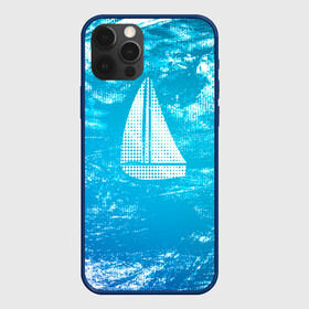 Чехол для iPhone 12 Pro с принтом Парусная лодка , силикон | область печати: задняя сторона чехла, без боковых панелей | Тематика изображения на принте: sailboat | кораблик | корабль | лодка | на голубом | парус | паруса | парусная лодка | халфтон