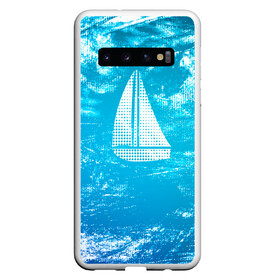 Чехол для Samsung Galaxy S10 с принтом Парусная лодка , Силикон | Область печати: задняя сторона чехла, без боковых панелей | Тематика изображения на принте: sailboat | кораблик | корабль | лодка | на голубом | парус | паруса | парусная лодка | халфтон