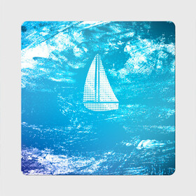 Магнит виниловый Квадрат с принтом Парусная лодка , полимерный материал с магнитным слоем | размер 9*9 см, закругленные углы | sailboat | кораблик | корабль | лодка | на голубом | парус | паруса | парусная лодка | халфтон