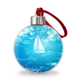 Ёлочный шар с принтом Парусная лодка , Пластик | Диаметр: 77 мм | sailboat | кораблик | корабль | лодка | на голубом | парус | паруса | парусная лодка | халфтон