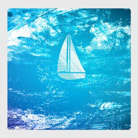 Магнитный плакат 3Х3 с принтом Парусная лодка , Полимерный материал с магнитным слоем | 9 деталей размером 9*9 см | sailboat | кораблик | корабль | лодка | на голубом | парус | паруса | парусная лодка | халфтон
