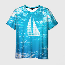Мужская футболка 3D с принтом Парусная лодка , 100% полиэфир | прямой крой, круглый вырез горловины, длина до линии бедер | Тематика изображения на принте: sailboat | кораблик | корабль | лодка | на голубом | парус | паруса | парусная лодка | халфтон