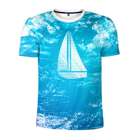 Мужская футболка 3D спортивная с принтом Парусная лодка , 100% полиэстер с улучшенными характеристиками | приталенный силуэт, круглая горловина, широкие плечи, сужается к линии бедра | sailboat | кораблик | корабль | лодка | на голубом | парус | паруса | парусная лодка | халфтон
