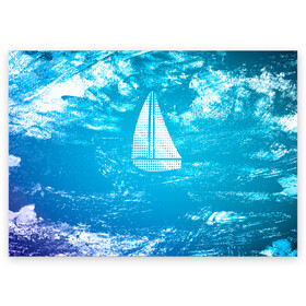 Поздравительная открытка с принтом Парусная лодка , 100% бумага | плотность бумаги 280 г/м2, матовая, на обратной стороне линовка и место для марки
 | sailboat | кораблик | корабль | лодка | на голубом | парус | паруса | парусная лодка | халфтон