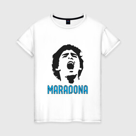 Женская футболка хлопок с принтом Maradona Scream , 100% хлопок | прямой крой, круглый вырез горловины, длина до линии бедер, слегка спущенное плечо | Тематика изображения на принте: argentina | maradona | messi | sport | аргентина | гол | диего | марадона | месси | мяч | рука бога | спорт | футбол | чемпион