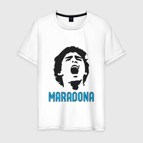 Мужская футболка хлопок с принтом Maradona Scream , 100% хлопок | прямой крой, круглый вырез горловины, длина до линии бедер, слегка спущенное плечо. | Тематика изображения на принте: argentina | maradona | messi | sport | аргентина | гол | диего | марадона | месси | мяч | рука бога | спорт | футбол | чемпион