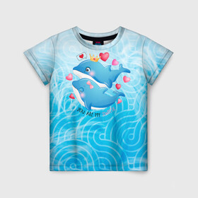 Детская футболка 3D с принтом Два дельфина , 100% гипоаллергенный полиэфир | прямой крой, круглый вырез горловины, длина до линии бедер, чуть спущенное плечо, ткань немного тянется | cute | dolphin | два дельфина | дельфин | дельфин в море | дельфинами | любовь | милый | мир | подводный | сердечки